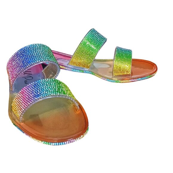NEW Wild Pair Juba‎ Embellished Pool Side Jelly Sandals in Rainbow Bling Size 6 - Picture 5 of 11